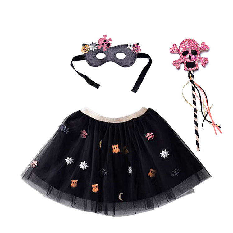 Halloween Skull Tutu Skirt, Mask & Magic Wand Set
