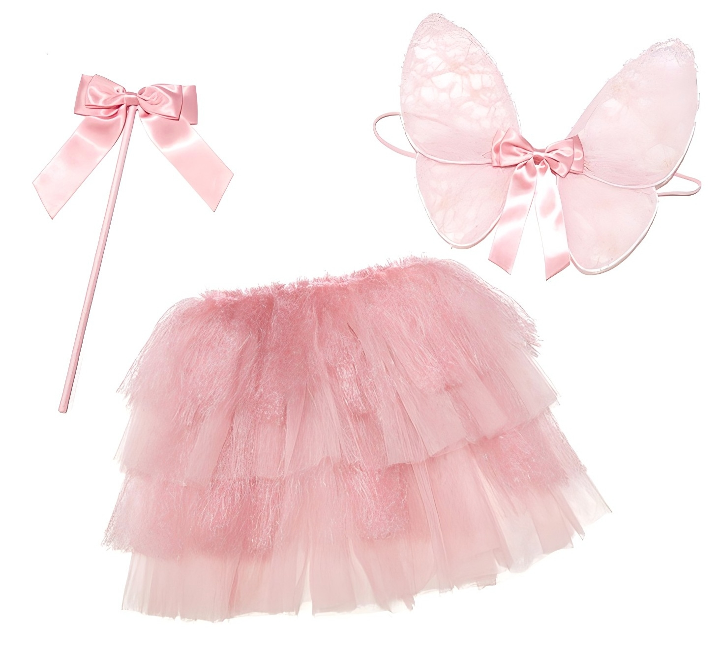 Pink Tiered Glitter Tutu Skirt, Lace Butterfly Wings & Bow Wand Set
