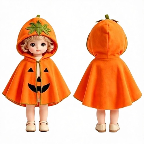 Halloween Pumpkin Hooded Cape for Dolls