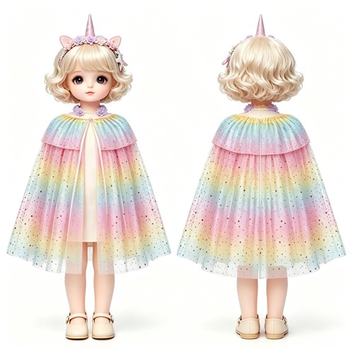 Rainbow Star Tulle Unicorn Cape for Dolls