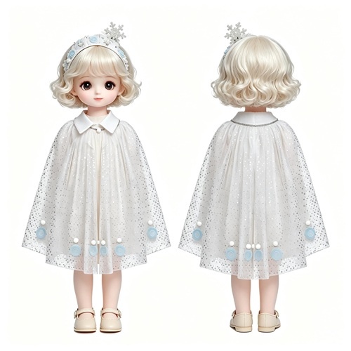 Snow Princess Glitter Tulle Cape for Dolls