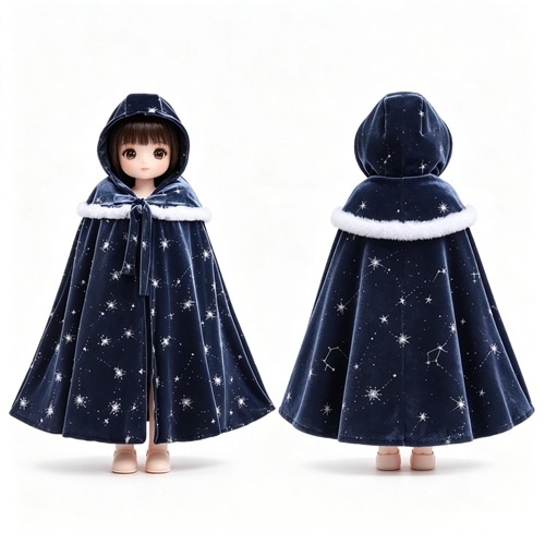 Starry Constellation Velvet Hooded Cape for Dolls