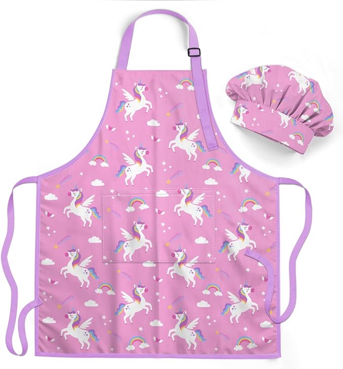 Pink Unicorn Apron & Chef Hat Set