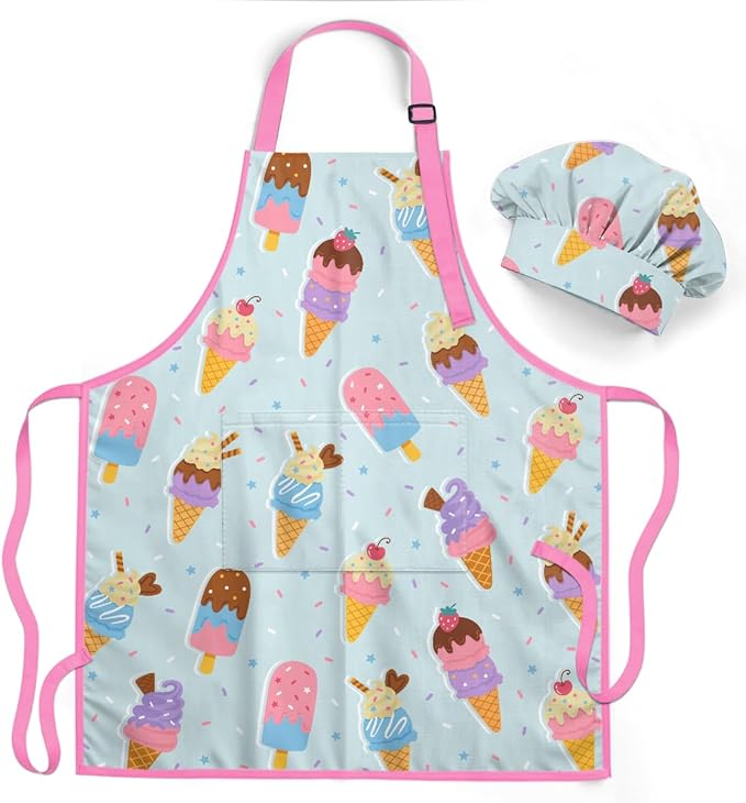 Light Blue Ice Cream Apron & Chef Hat Set