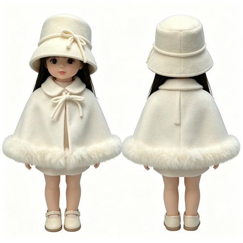 Off White Faux Fur Trim Cape Doll Costume Set
