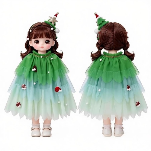 Gradient Christmas Tree Tulle Doll Costume Set