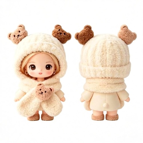 Cream Bear Plush Winter Doll Costume Set
