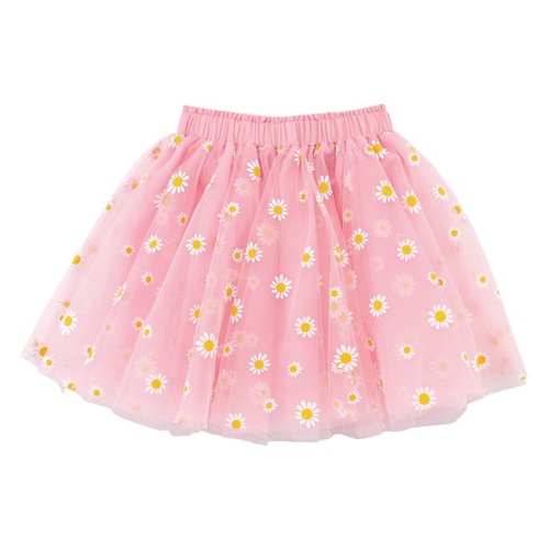 Pink Daisy Printed Tulle Tutu Skirt for Girls