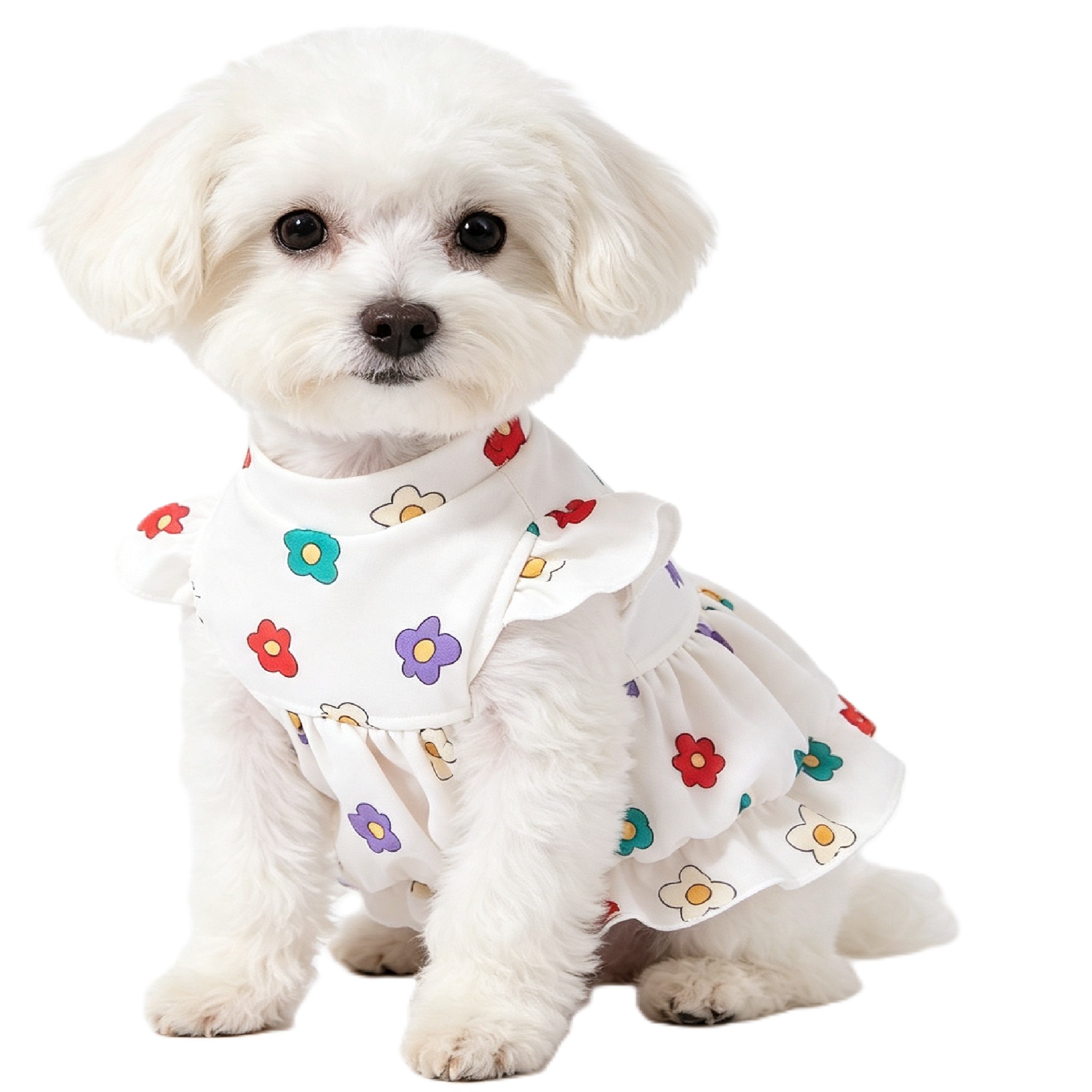 Colorful Floral Pet Dog Sleeveless Ruffle Dress