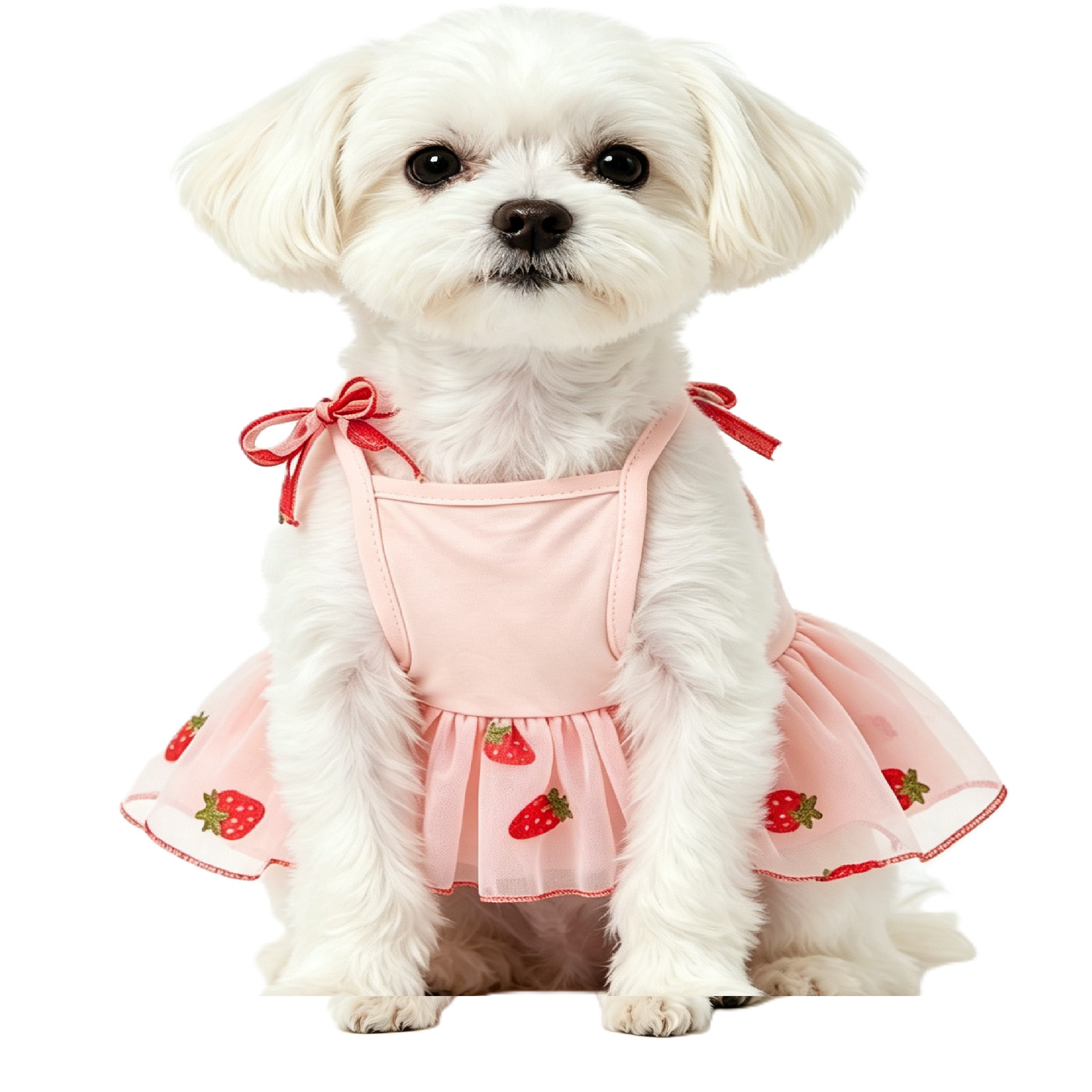Light Pink Strawberry Embroidery Pet Dog Sling Tutu Dress