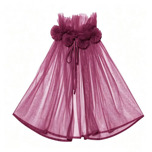 Burgundy Floral Applique Sheer Tulle Kids Cape Cloak