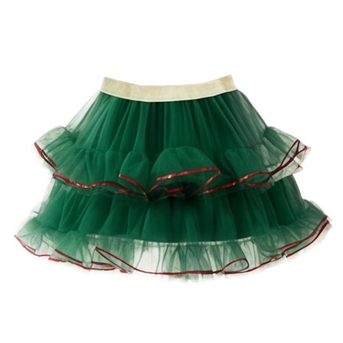 Green Tiered Tulle Tutu Skirt with Red Trim for Girls