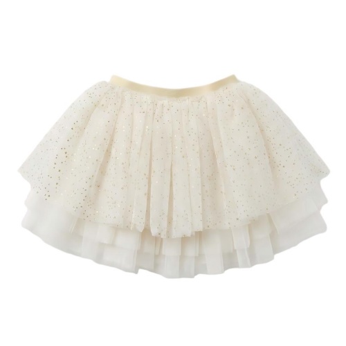 Cream Gold Glitter Dot Double-Layer Tulle Tutu Skirt for Girls