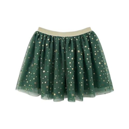 Dark Green Gold Star Print Tulle Tutu Skirt for Girls