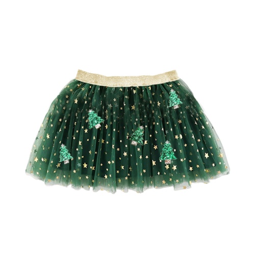 Dark Green Christmas Tree Star Tulle Tutu Skirt for Girls