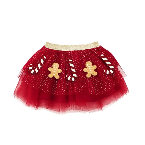 Red Gingerbread Man Candy Cane Tulle Tutu Skirt for Girls