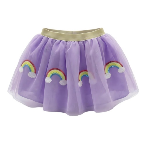 Purple Sequin Rainbow Applique Tulle Tutu Skirt for Girls