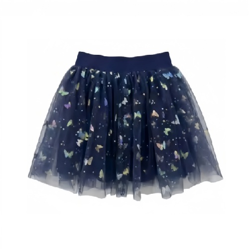 Girls Navy‑Blue Tulle Tutu Skirt with Colorful Butterfly & Star Print