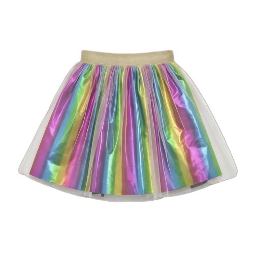 Girls Rainbow Metallic Satin Tutu Skirt with Tulle Overlay