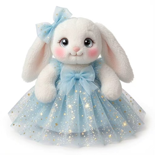 Light Blue Star-Print Tulle Dress with Matching Bow Headband Set