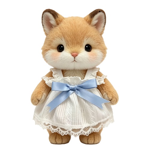 Cute Lace-trim Sling Dress Stuffed Toy Outfit With Light-Blue Satin Bow