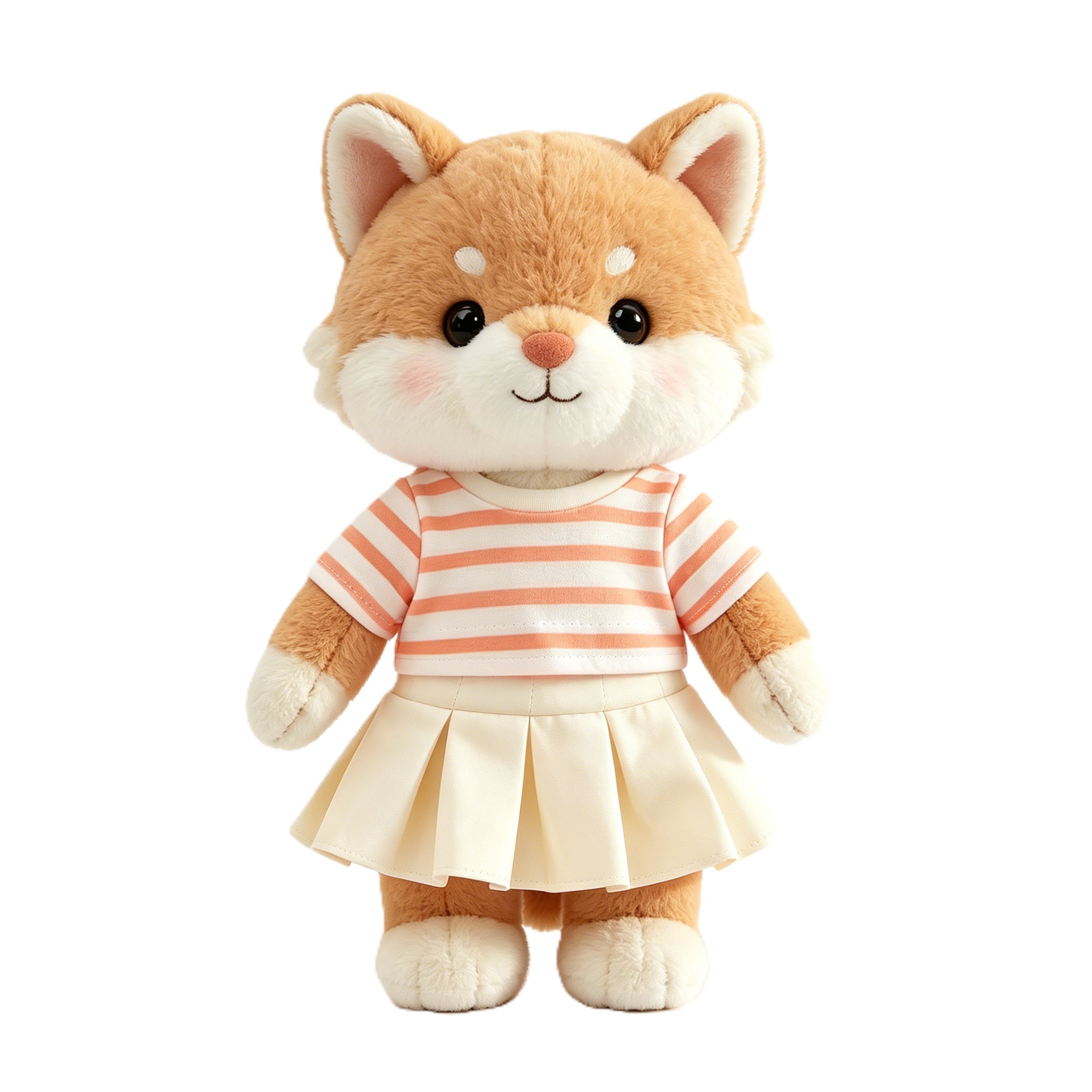 Peach and White Striped Tee & Cream Pleated Skirt Set