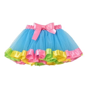 Blue Rainbow Trim Bow Tulle Skirt
