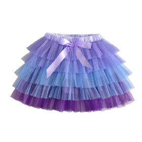 Layered Ombre Purple Tulle Skirt with Satin Bow