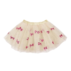 Girls Cream Tutu Skirt with Pink Glitter Bows