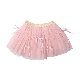 Girls Pink Tulle Skirt with Satin Ribbon Bows