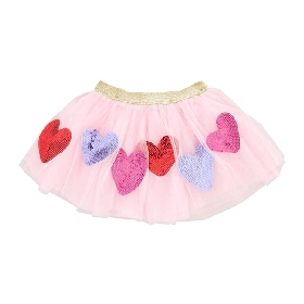 Girls Pink Tulle Skirt with Colorful Sequin Hearts