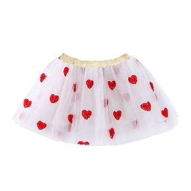 Girls White Tulle Skirt with Red Glitter Hearts