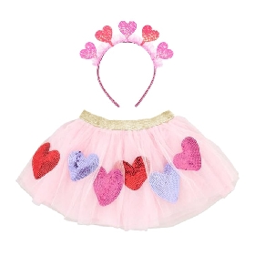 Girls Rainbow Sequin Heart Tutu Skirt & Glitter Heart Headband Set