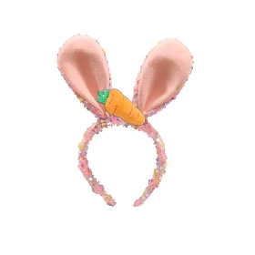 Sparkle Bunny Ears Headband with Carrot Accent