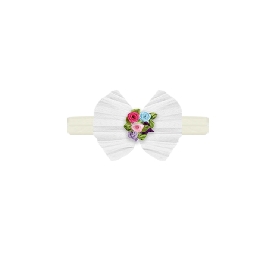 Elegant Floral Bow Baby Headband – Classic White