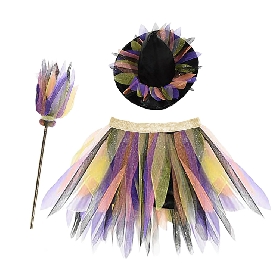 Colorful Witch Costume Set with Wand – 3-Piece Halloween Outfit
