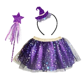 Girls Sparkling Star Witch Fairy Costume – Headband, Wand & Tulle Skirt
