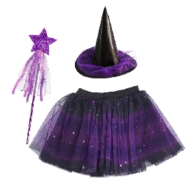 Girls Midnight Star Witch Costume Set – Hat, Wand & Tulle Skirt