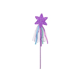 Sparkling Purple Star Wand with Rainbow Ribbons