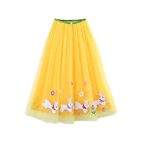 Charming Yellow Tulle Skirt with Rabbit Embroidery