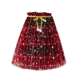 Red Plaid Tulle Skirt with Star Pattern