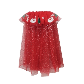 Red Tulle Dress with Christmas - themed Embroidery