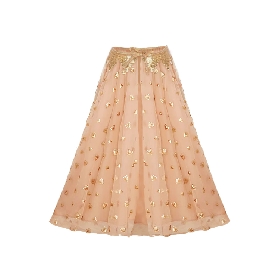 Peach - colored Tulle Skirt with Gold Heart Embellishments