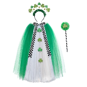 St. Patricks Day Tulle Cloak Ensemble with Headband and Brooch