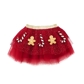 Festive Gingerbread & Candy Cane Tulle Skirt for Girls