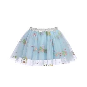 Dreamy Floral - Embroidered Light Blue Tulle Skirt