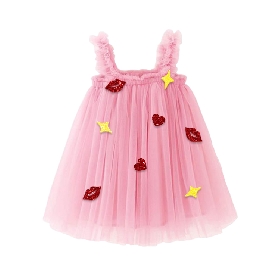 Pink Tulle Dress with Glittery Lip and Star Decorations
