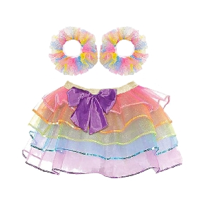 Rainbow Layered Tulle Skirt with Matching Scrunchies Set