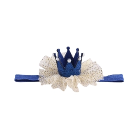Blue Velvet Crown Hairband with Tulle and Pearls