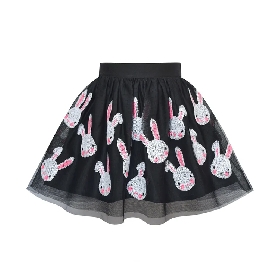Black Mesh Bunny Print Skirt